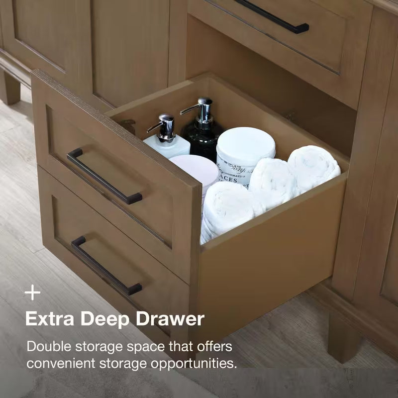 Sonoma 72 In. Double Sink Almond Latte Bath Vanity with Carrara Marble Top (Assembled) - Puck's