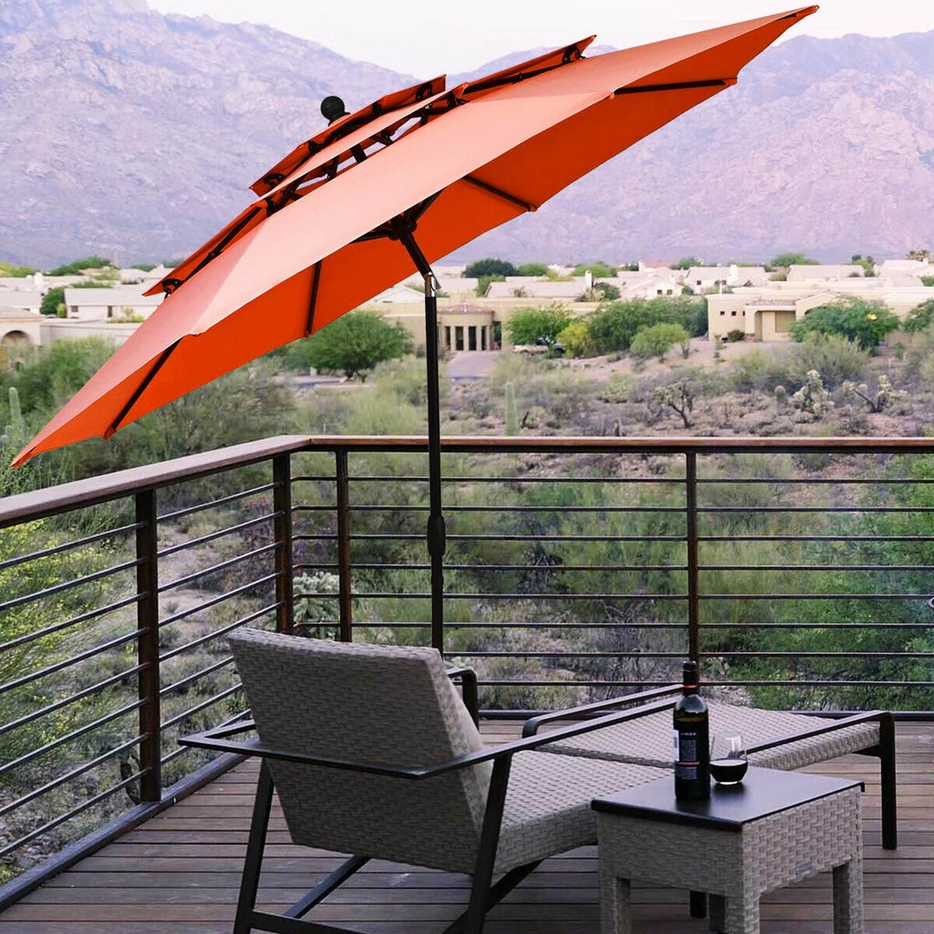 10Ft 3 Tier Patio Market Umbrella Aluminum Sunshade Shelter Double Vented Orange - Puck's