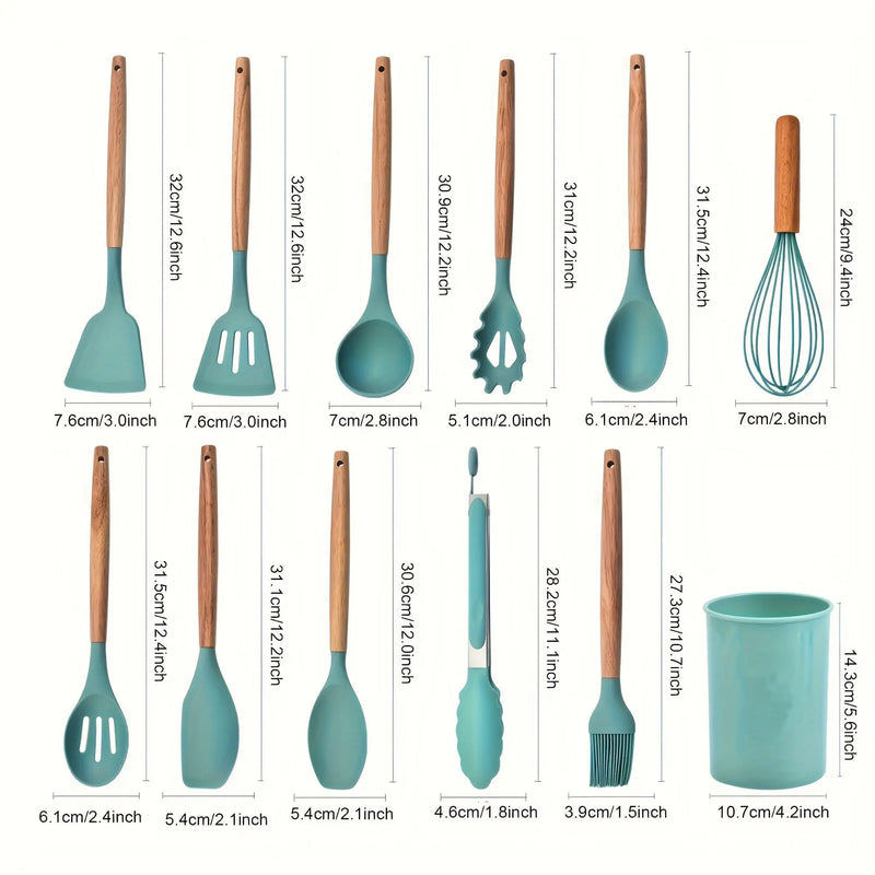 12Piece Grey Silicone Kitchen Utensil Set with Holder - Puck's