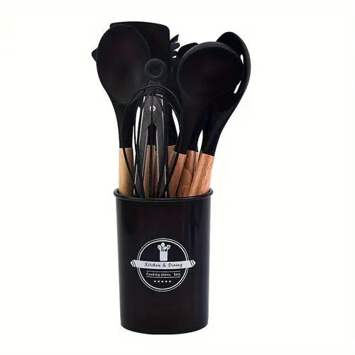 12Piece Grey Silicone Kitchen Utensil Set with Holder - Puck's