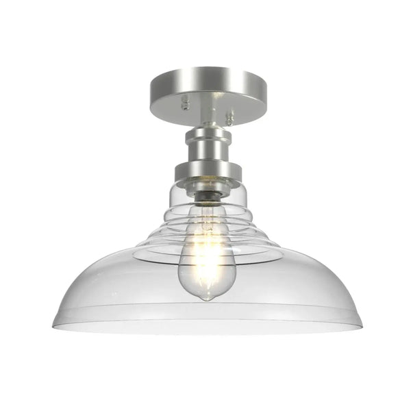 12" Farmhouse Nickel Flush Mount Ceiling Light, Metal Base Clear Glass Shade - Puck's