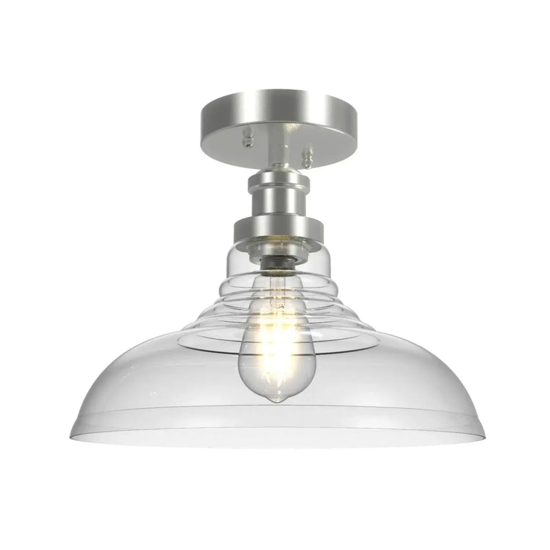 12" Farmhouse Nickel Flush Mount Ceiling Light, Metal Base Clear Glass Shade - Puck's
