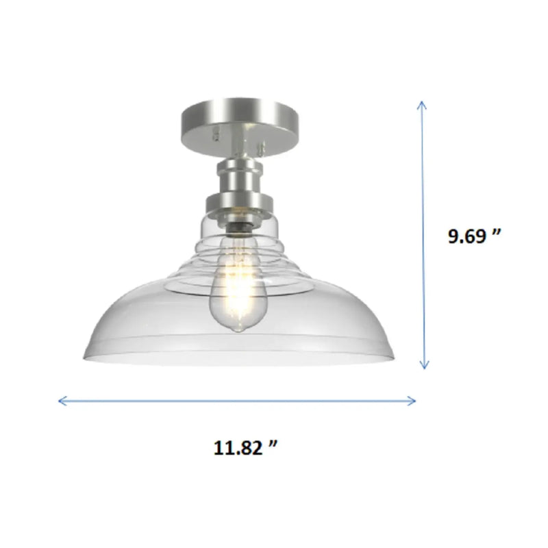 12" Farmhouse Nickel Flush Mount Ceiling Light, Metal Base Clear Glass Shade - Puck's