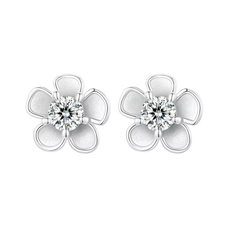 Moissanite 925 Sterling Silver Stud Earrings, Brilliant Sakura Shape VVS1 Clarity Lab Created Diamond Earrings - Puck's