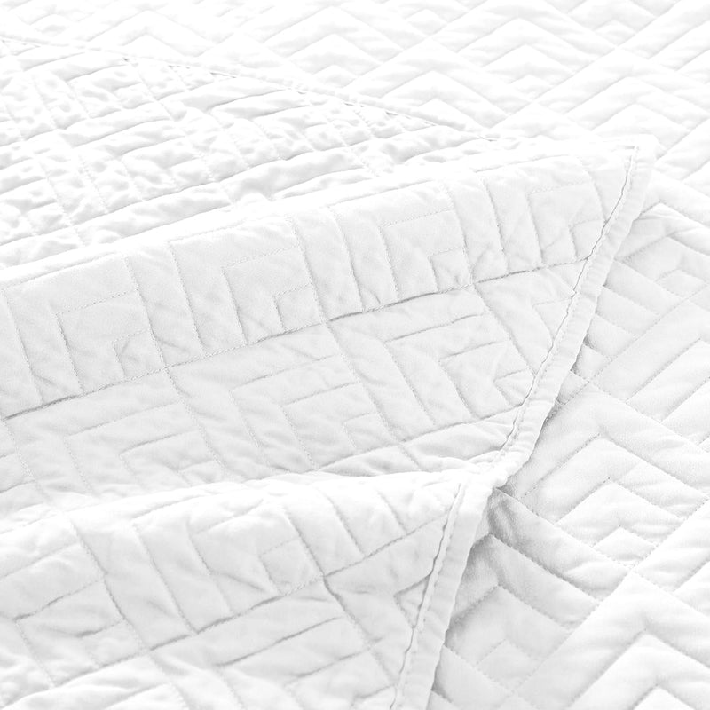 Quilt Set Full/Queen Size White 3 Piece,Lightweight Soft Coverlet Squares Pattern Bedspread Set for All Seasons(1 Quilt,2 Pillow Shams) - Puck's