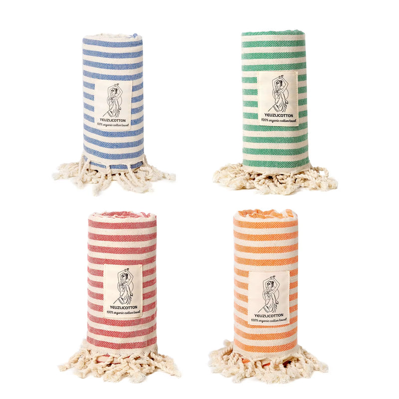 YEUZLICOTTON Hot Sale Luxury Striped Tassel 100% Cotton Sauna Spa Bath Towel for Home 100*180CM Travel Turkish Large Beach Towel - Puck's