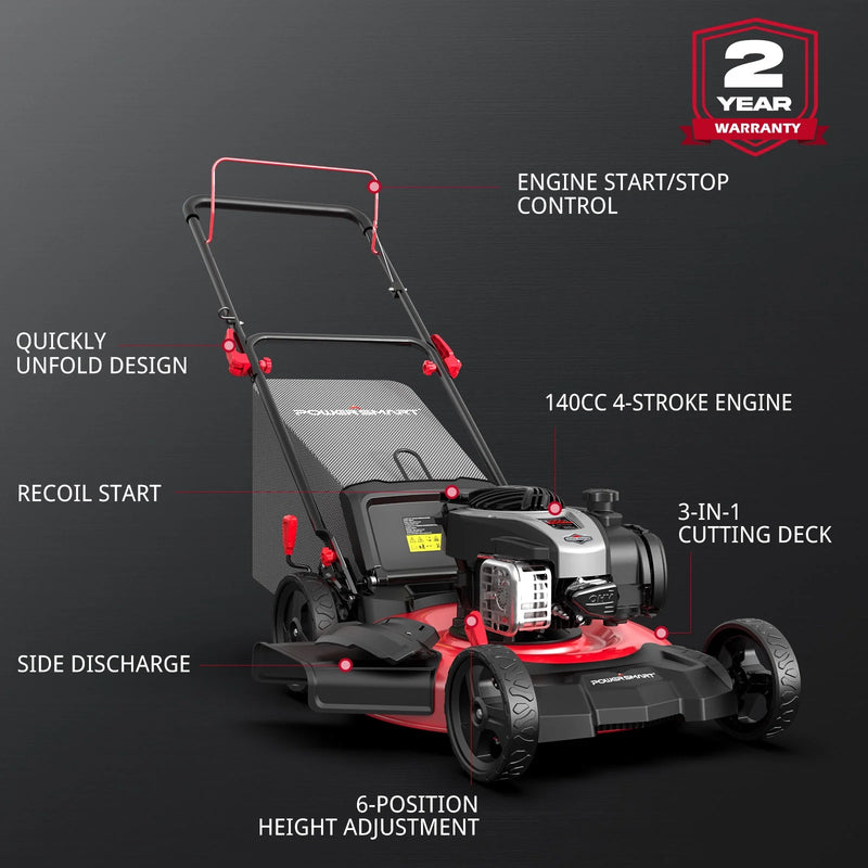 Push Lawn Mower 21-Inch 3-In-1 ,6 Lever Height Adjustment with 140Cc B&S Engine - Puck's