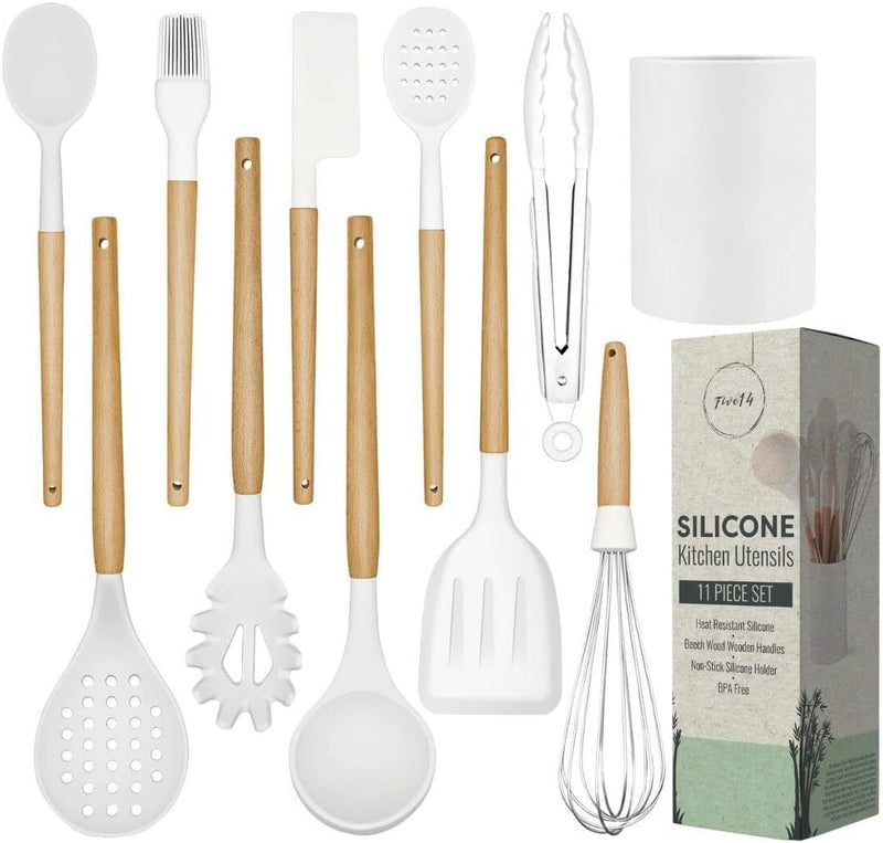 Silicone Kitchen Utensils Set, Heat-Resistant Silicone Utensils for Cooking, Silicone Cooking Utensils, White Utensils Set, Silicone Utensil Set, Silicone Whisk, Cooking Utensils Set - Puck's