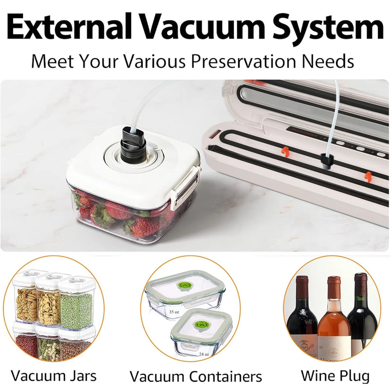 Vacuum Sealer Machines, 120Kpa Food Saver Vacuum Machines with 10Pcs Bags Starter Kit, Automatic Vacuum Sealer for Food Storage, outside Cutter,Moist&Dry Mode - Puck's