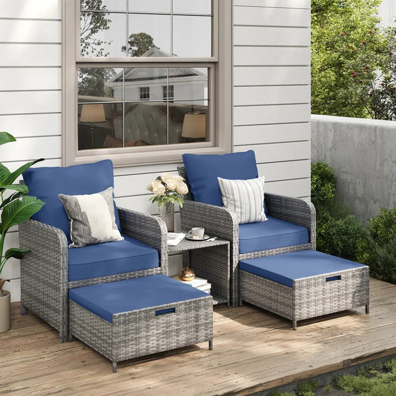 Idamarie 5 Piece PE Wicker Rattan Outdoor Conversation Set with Ottoman - Puck's