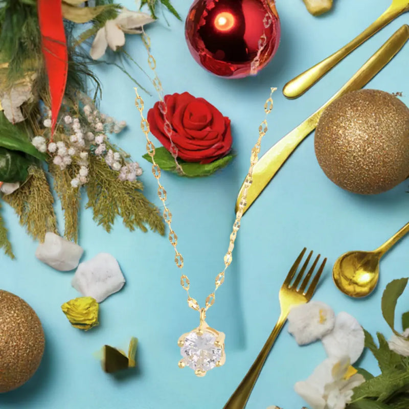 14K Gold Plated Solitaire Necklace - Puck's