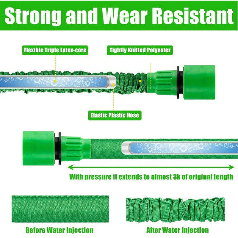 Expanding Expandable Flexible Garden Water Hose W Spray Nozzle 25, 50, 75, 100FT - Puck's