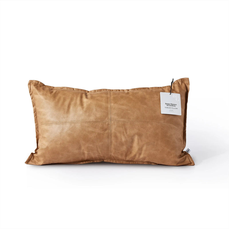 14" X 24" Beige Vegan Leather Decorative Pillow - Puck's