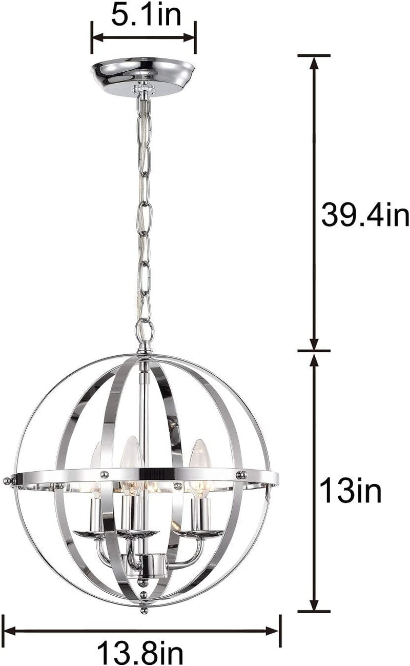 Modern Orb Chandelier - Small Globe Chandelier for Foyer, 3 Light Chrome Pendant for Kitchen - Puck's