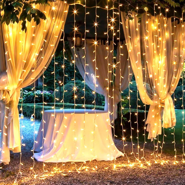 300 LED Curtain String Lights, 9.8 FT Hanging Fairy Lights with Remote, 8 Modes, Connectable Waterproof Window Lights for Bedroom Backdrop Wedding Outdoor Christmas Party, Warm White - Puck's