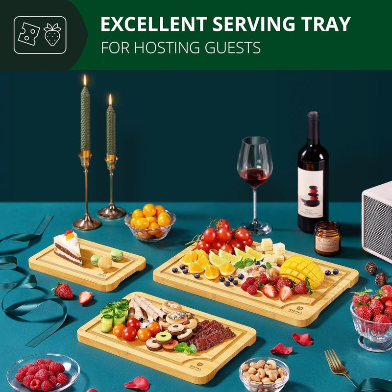 Wooden Cutting Boards for Kitchen Meal Prep & Serving - Bamboo Wood Cutting Board Set - Charcuterie & Chopping Butcher Block for Meat - Kitchen Gadgets Gift - Puck's