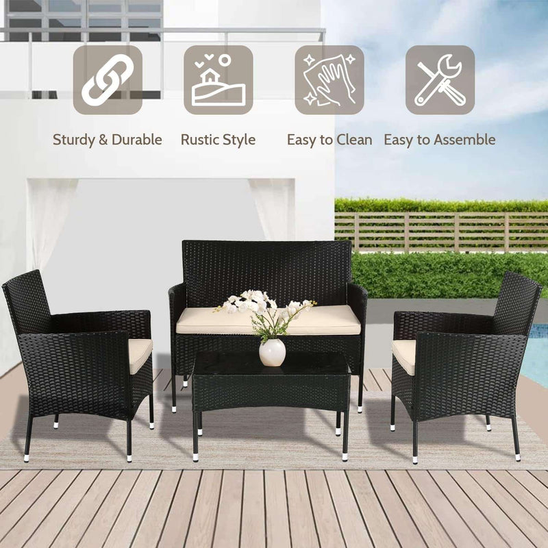 Juego De Muebles De Patio 4 Piezas Silla De Ratán Para Exteriores Sofá De Mimbre - Puck's