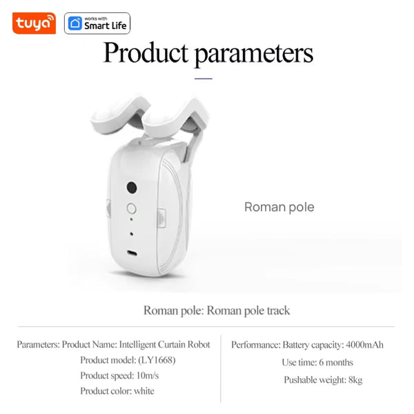 1PCS Tuya Smart Curtain Robot, Roman Rod Track, APP Control,Single/Double (Works with Tuya Gateway for Remote Control） - Puck's