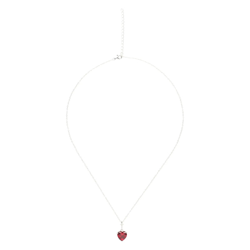 925 Sterling Silver Necklace Red Heart Pendant - Puck's
