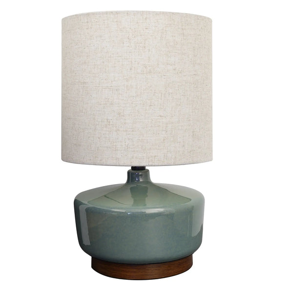 17" Tall Modern Mid-Century Ceramic Table Lamp with Wood Base - Puck's