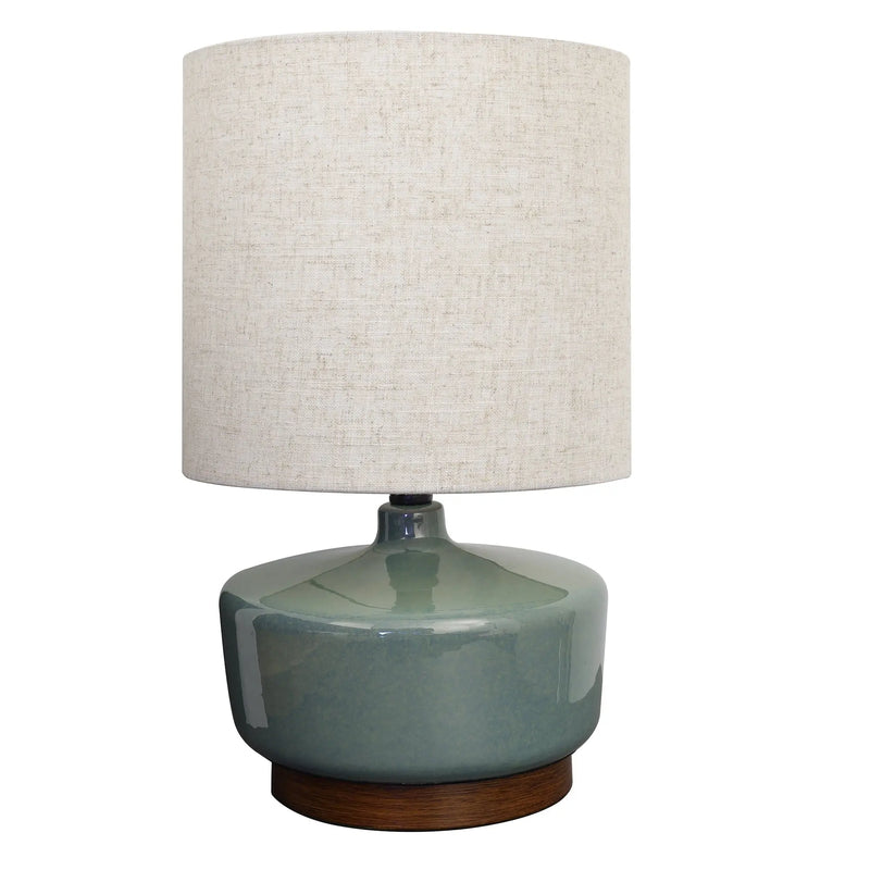 17" Tall Modern Mid-Century Ceramic Table Lamp with Wood Base - Puck's
