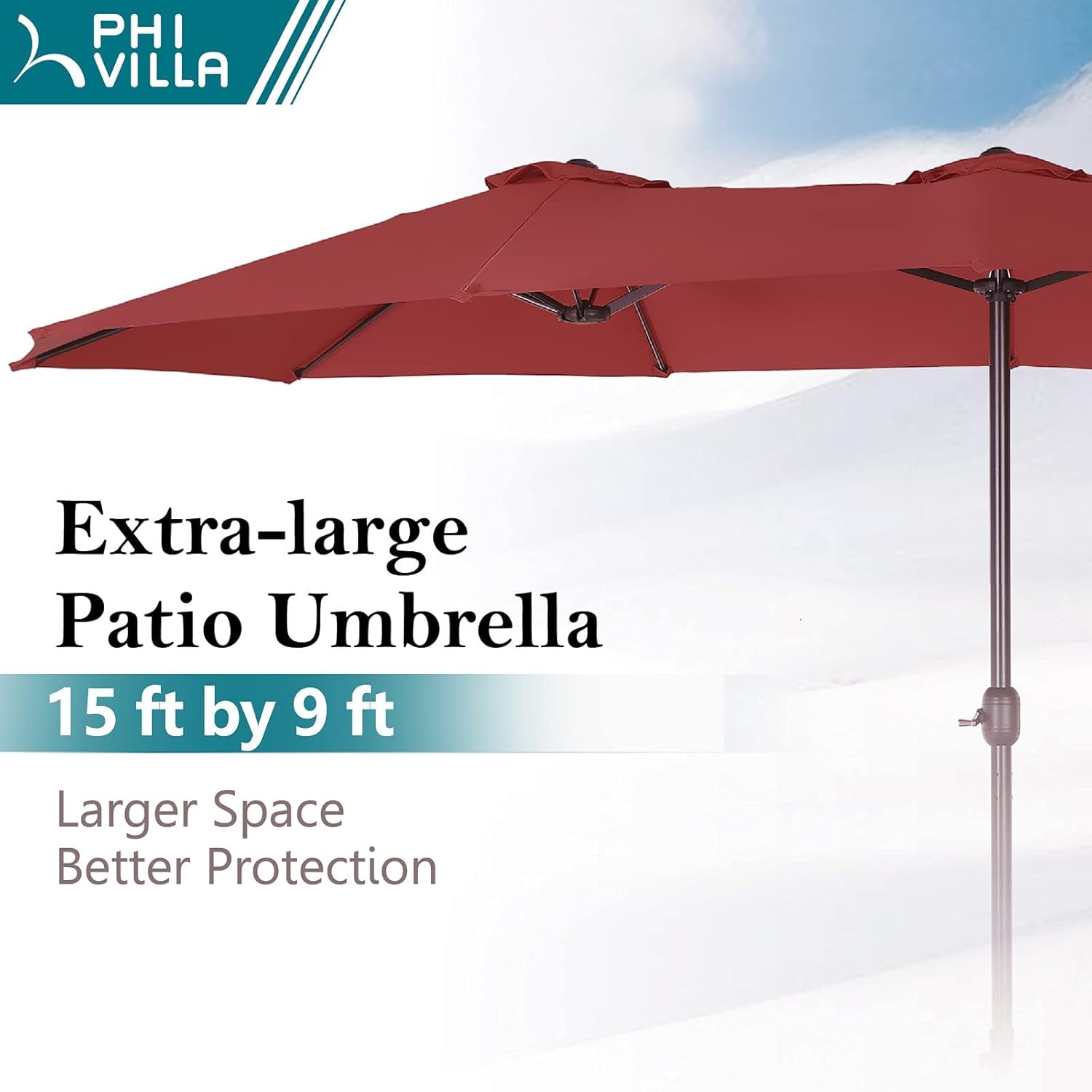 15Ft Large Patio Umbrella with Base, Double-Sided Outdoor Umbrella, Wine - Puck's