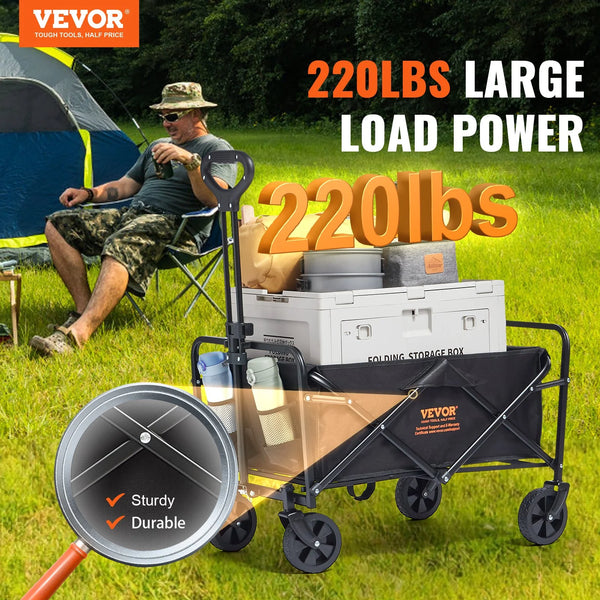 VEVOR Collapsible Folding Wagon, 2 Cu.Ft Beach Wagon Cart with All-Terrain 5In Wheels, Heavy Duty Folding Wagon Cart 220 Lbs Weight Capacity with Drink Holders, Sports Wagon for Camping, Shopping, Gar - Puck's
