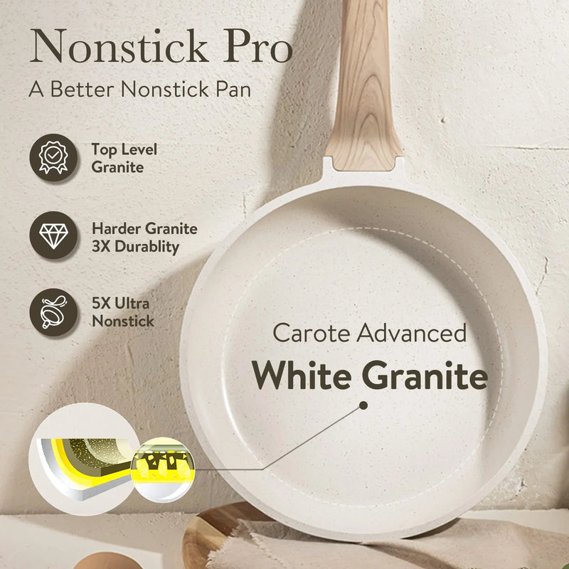 Nonstick Pots and Pans Set, 17 Pcs Granite Kitchen Cookware Sets (White) - Puck's