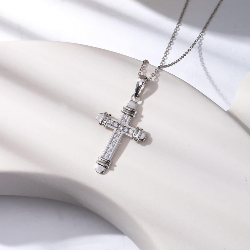 925 Sterling Silver Cross Pendant Necklace for Women Cubic Zirconia Cross Necklaces 18" - Puck's