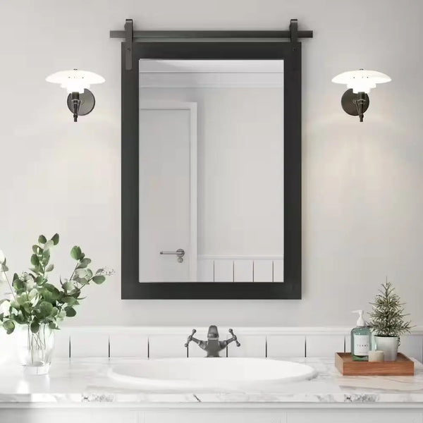 18 In. W X 26 In. H x 2.5 W Medium Rectangle Mirror Wood Framed Wall Mirror Bathroom Mirror Vanity Mirror Accent Mirror in Black - Puck's