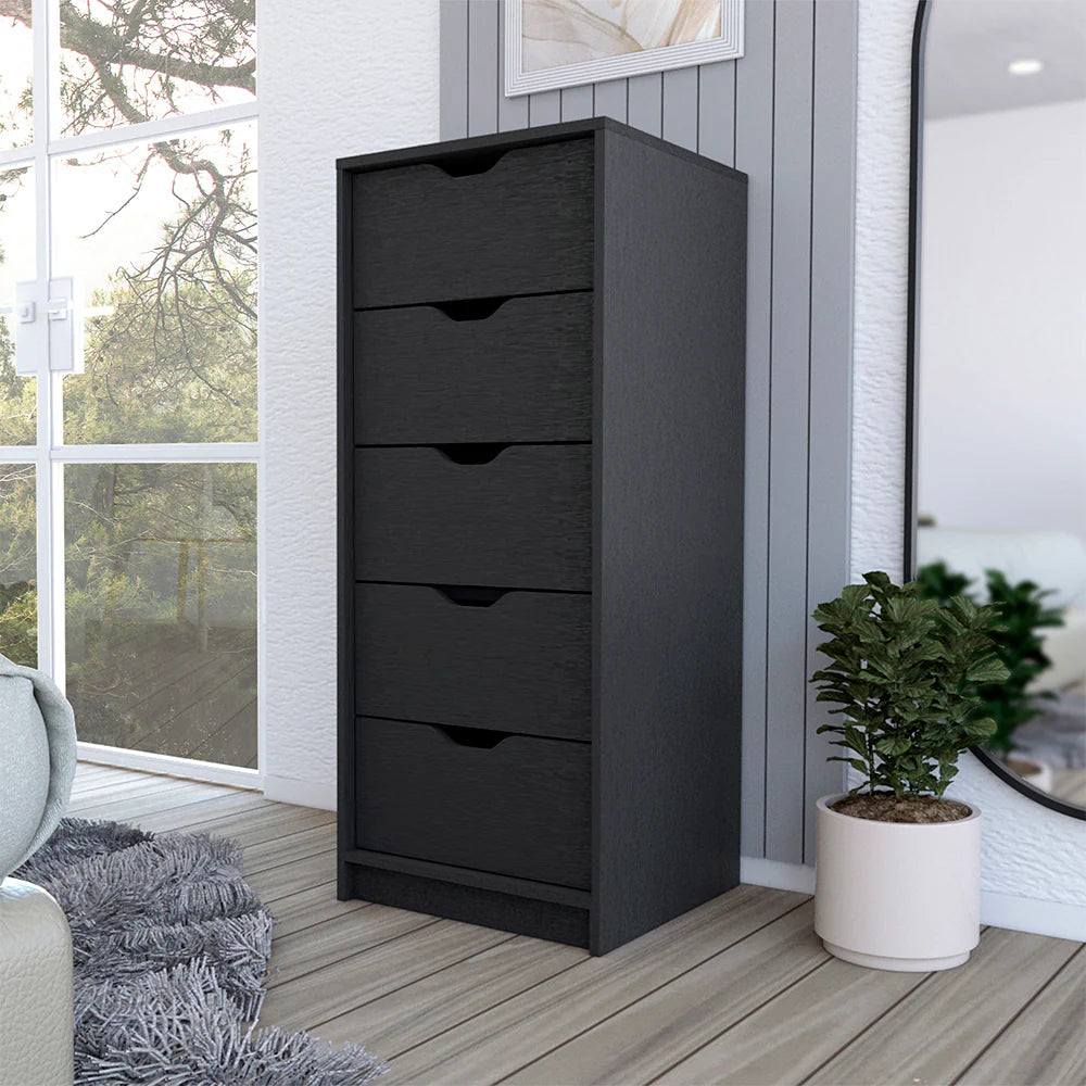 Dresser Kamran, Five Drawers Narrow, Black Wengue Finish - Puck's