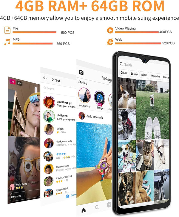 Unlocked Smartphones, A80 Plus, Dual Sim Unlocked Cell Phones, Bundle Android 10 OS 4GB+64GB ROM, 6.5" HD+, Fingerprint Face Detection, 4680Mah Capacity Battery, 4G Tmobile Android Phone - Puck's