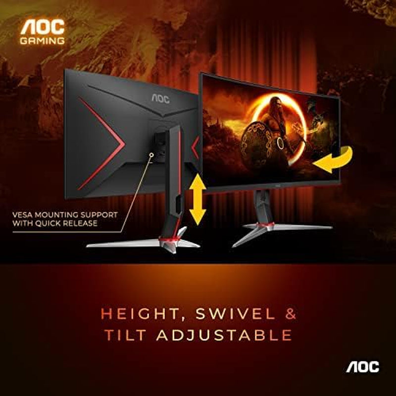 C27G2Z 27" Curved Frameless Ultra-Fast Gaming Monitor, FHD 1080P, 0.5Ms 240Hz, Freesync, 2X HDMI 2.0, 1X Display Port, Height Adjustable, Xbox PS5 Switch Ready, 3-Year Zero-Bright-Dot - Puck's