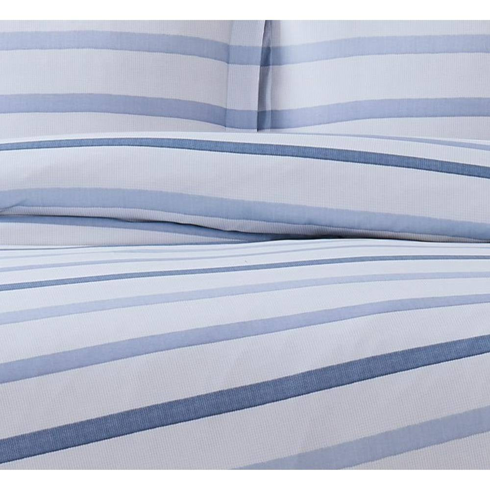 Waffle Stripe Twin XL 2-Piece White/Blue Comforter Set