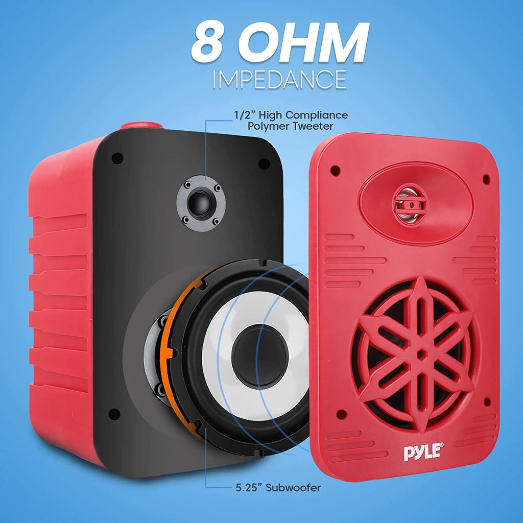 Indoor Outdoor Speakers - 500 Watt Dual Waterproof 5.25" 2-Way Full Range Speaker System, Red - Puck's
