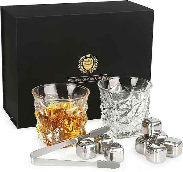 Whiskey Gifts for Men Dad,  Whiskey Glasses Set with 8 Reusable Whiskey Stones, Drinking Gifts for Boyfriend Him, Cool Whiskey Gifts for Birthday House Warming Anniversary Christmas, 11Oz - Puck's