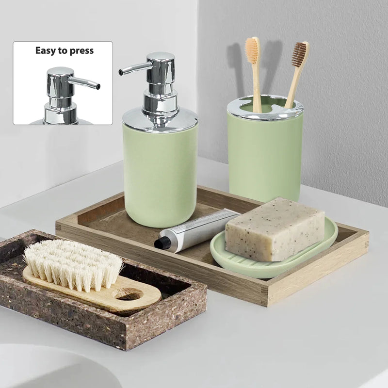 6-Pieces Plastic Soap Dispenser Toothbrush Holder, Avocado Green - Puck's