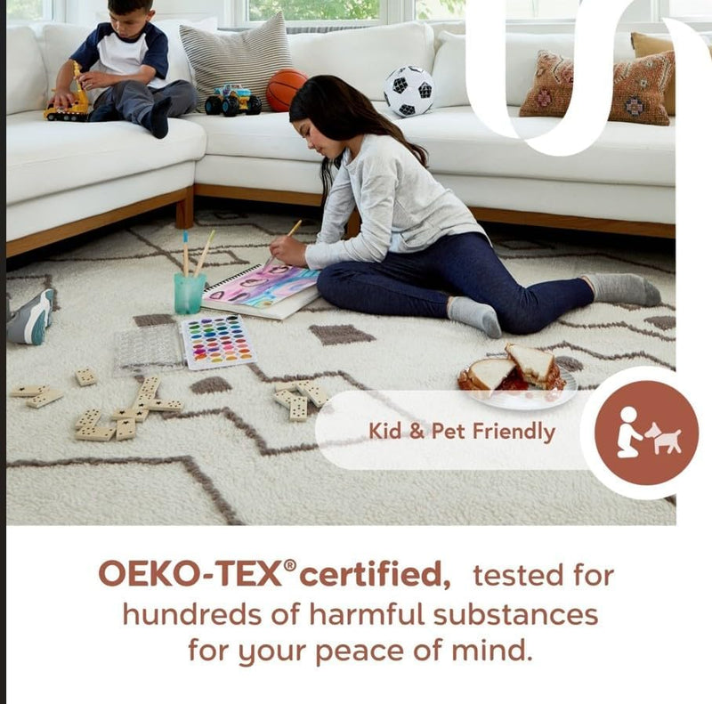 Zelda Machine Washable Wool Modern Geometric Area Rug, 6X9, Ivory - Puck's