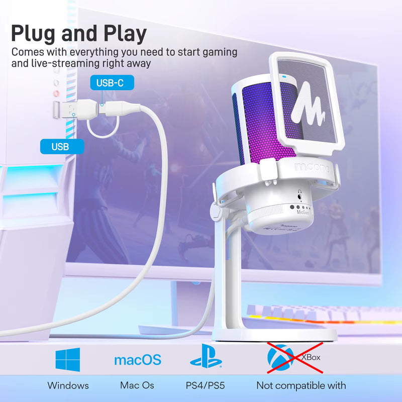 Gamerwave DGM20 RGB Gaming Microphone USB Condenser Mic Noise Canceling Mic with Mic Gain,Rgb Light,One Key Mute - Puck's