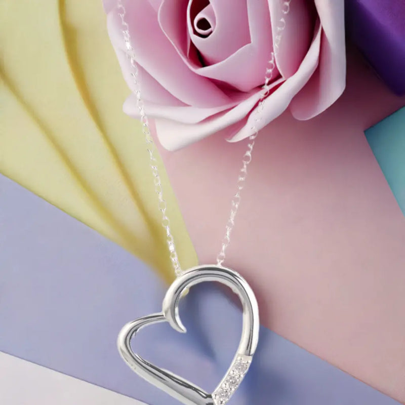 14K Silver Plated Necklace Love Heart Pave Pendant Necklace - Puck's