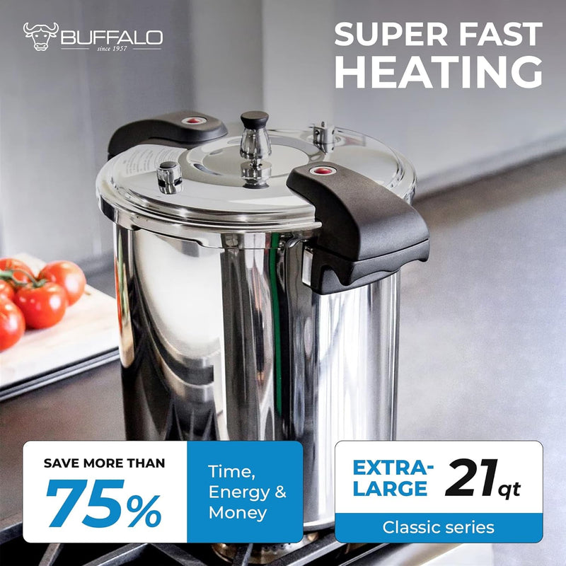 Pressure Cooker 21 Qt Stainless Steel - Large Canning Pot with Lid for Home, Commercial Use - Easy to Clean Any Stove Top Pressure Canner, Can Cooker - SG Certificate QCP420 - Puck's