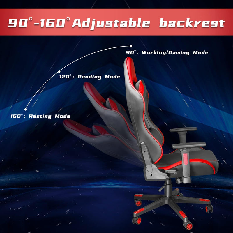 Ergonomic High Back Gaming Chair 400Lbs, Office Chair Computer Chair with Headrest Lumbar Support, Video Gaming Chair for Teens with Adjustable Armrest（Red） - Puck's
