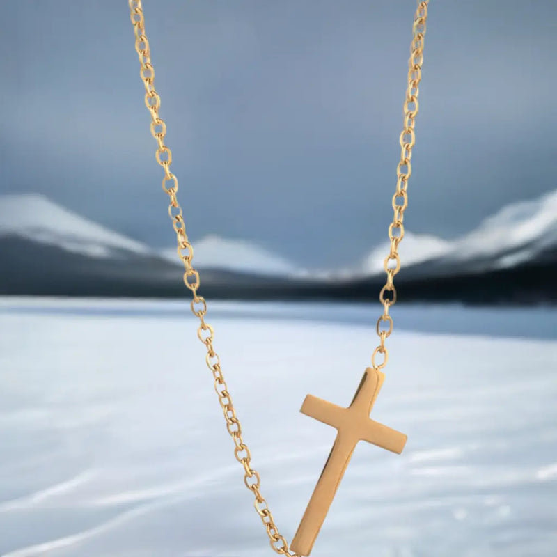 14K Gold Necklace | Gold Plated Cross Pendant Necklace - Puck's