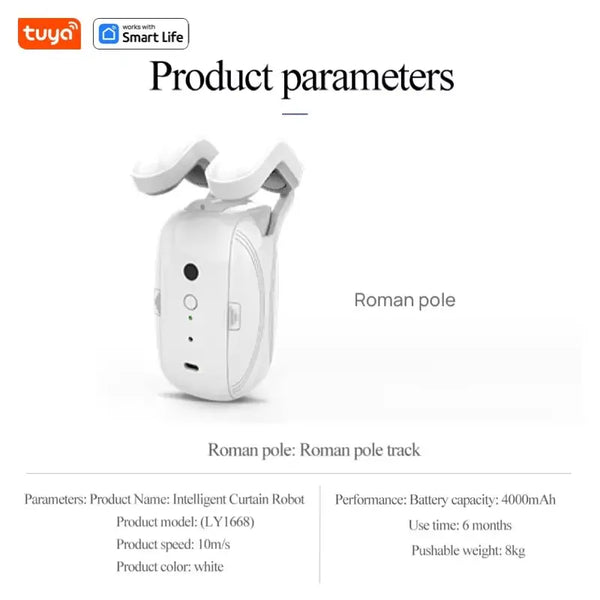 1PCS Tuya Smart Curtain Robot, Roman Rod Track, APP Control,Single/Double (Works with Tuya Gateway for Remote Control） - Puck's