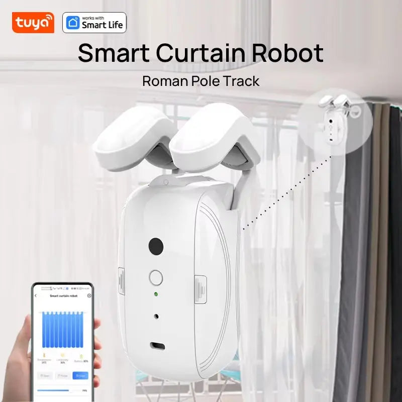 1PCS Tuya Smart Curtain Robot, Roman Rod Track, APP Control,Single/Double (Works with Tuya Gateway for Remote Control） - Puck's