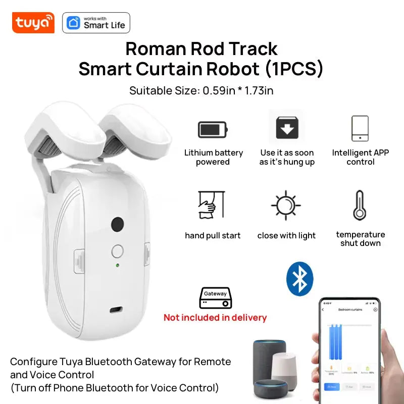 1PCS Tuya Smart Curtain Robot, Roman Rod Track, APP Control,Single/Double (Works with Tuya Gateway for Remote Control） - Puck's