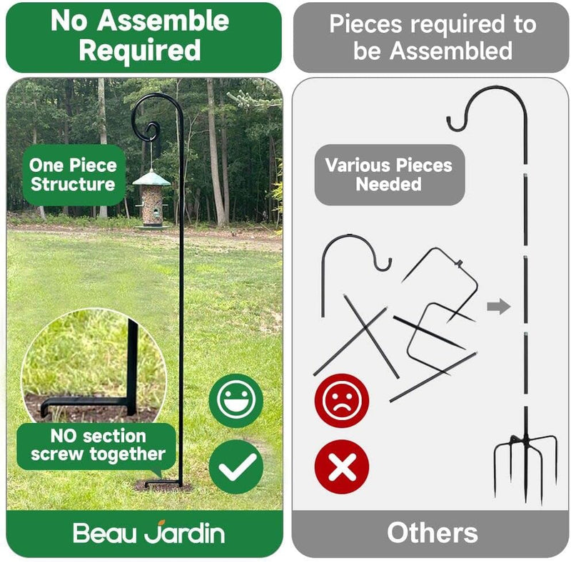 Shepherd Hook 48 Inch 2 Pack No Assembly Required 2/5 Inch Heavy Duty Solid Metal Hanging Pole for Outdoor Garden Plant,Bird Feeder,Lanterns,Wedding Decor,Plant Baskets Wind Chimes - Puck's