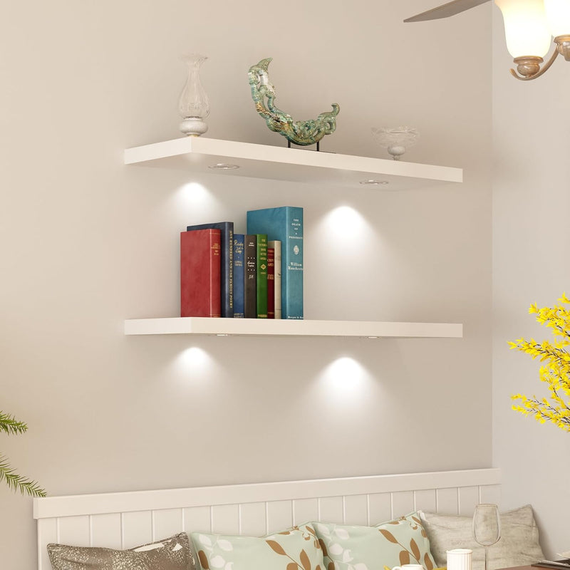 White Floating Shelf with Touch-Sensing Battery Powered LED Light,Wall Mounted Display Shelves for Entrance, Living Room, Bedroom, Kitchen and Bathroom (48-INCH, White) - Puck's