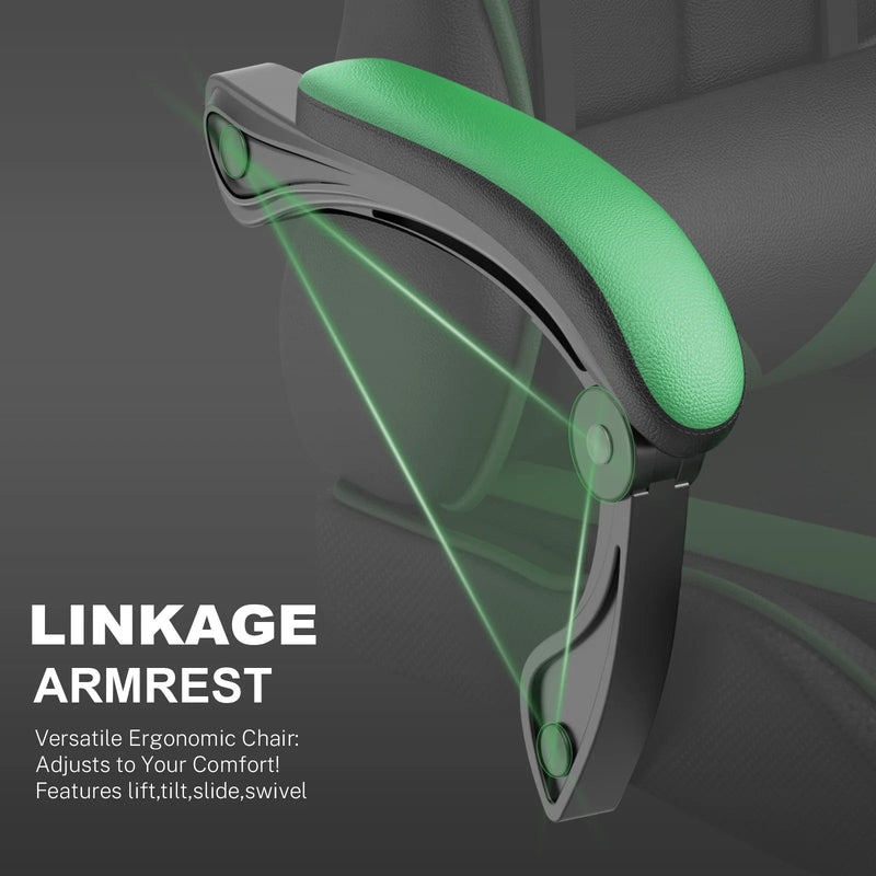 Gaming Chair with Footrest, Ergonomic Swivel Computer Game Chair, Gamer Chair with Headrest & Massage Lumbar Support, Office Desk Chairs, Green - Puck's
