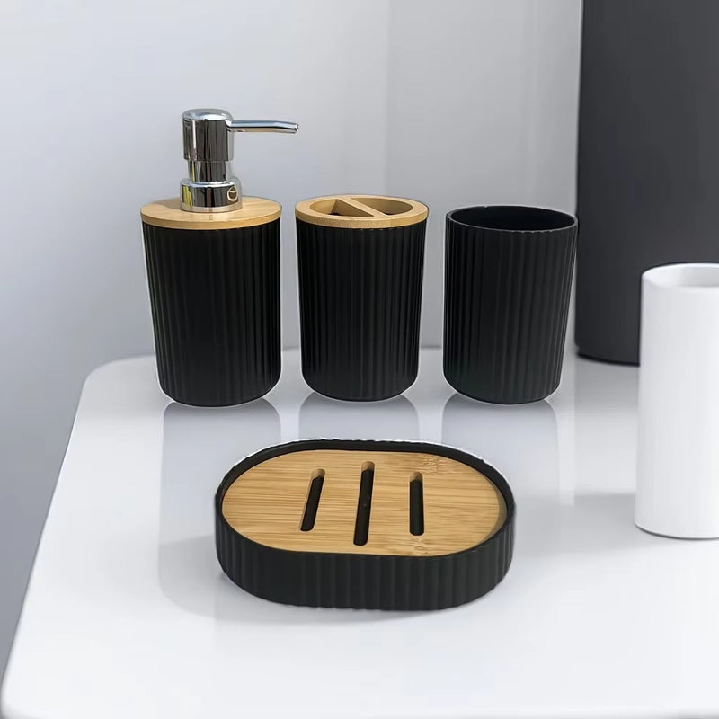 4Pcs Bathroom Accessories Set Plastic Bathroom Accessories Toothbrush Holder Mouthwash Cup Soap Dispenser Soap Dish - Puck's